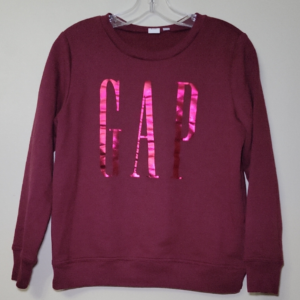 GAP Crew Neck Sweatshirt Maroon W/ Shiny Letters Woman's‎ XS